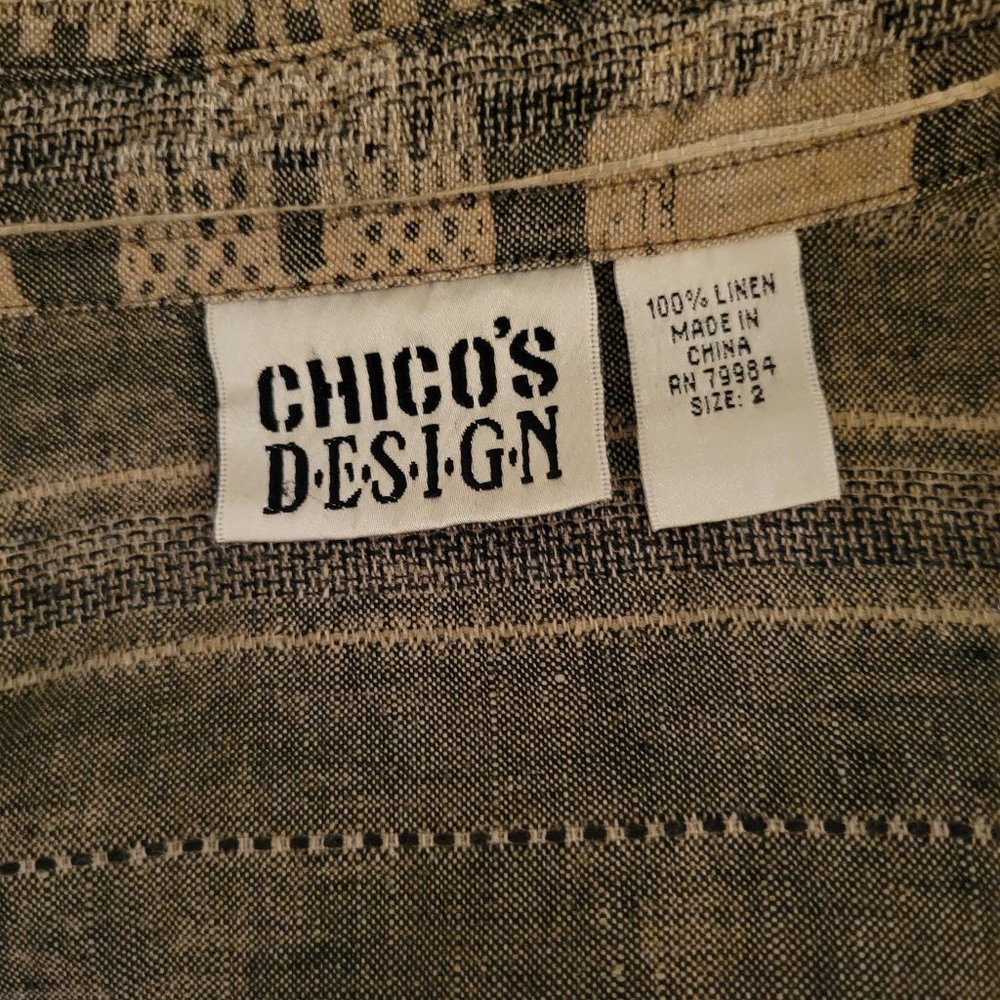 Chico's Vintage 100% Linen Tan /Gray Large Button-up Blouse - Picture 6 of 6